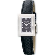 Ladies Charles Hubert Leather Band Black Dial Watch