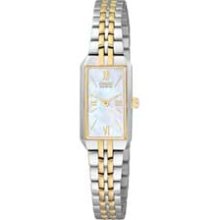 Ladies' Citizen Eco-Drive Silhouette Two-Tone Bracelet Watch with Mother-of-Pearl Dial (Model: EG2694-59D) citizen