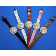 Ladies Quartz Heart Lover Fashion Leather Woman Wrist Watch Colorful Crystal