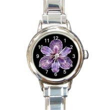 Ladies Round Italian Charm Watch Purple Tiger Iris Flower Cift model 30175261
