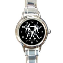 Ladies Round Italian Charm Bracelet Watch Gemini Zodiac Sign Gift model 34875799