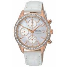 Ladies' Seiko Swarovski Crystal Rose Tone Stainless Steel Watch with Mother-of-Pearl Dial (Model: SNDY16) seiko