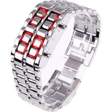 Led Watch Digital Stainless Steel Lava Fashion Sport Silver Red Unisex Cool