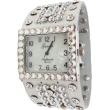 Limited Edition Genuine White Leather Watch w/ Ball Bearing Mesh & Crystals - White Gold - White - 3