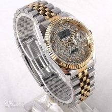 Lots Buy Men Stainless Steel Wristwatch Two-tone Silver Grids Face D