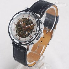 Lots Buy New Fashion Golden-tone-center Auto Mechanical Black Leathe