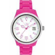 Ltd Watch Unisex Limited Edition Plastic Ex Range Watch Ltd 091002 With Shocking Pink Bracelet & White Dial With A Stainless Steel Bezel