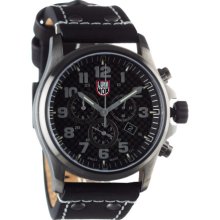 Luminox Atacama Field Chronograph 45mm 1940 Series Watch Black Carbon/Gray/Gun PPVD Steel-Black Leather Strap, One Size