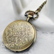 M Size Waves Flower Design Pocket Watch Necklace, Quartz Watch 10pca
