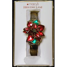 Macy's Holiday Lane Gold Tone Poinsettias Woman's Cuff Wrist Watch - Gold - Metal - 7