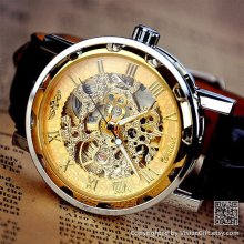 Man Steampunk Gold Mechanical Watch (VI0190)