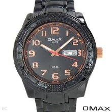 Mans Omax Day Date Quartz Watch Black Base Metal 80