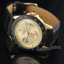 Men Luxury Gold Face Calendar Small Bit Watch Gift