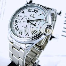 Men Quartz Roman Analog Stainless Steel Wrist Watch