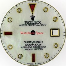 Men Rolex Submariner White Mop Ruby & Diamond Dial Date Quickset 2-tone 80