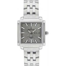 Menandamp;apos;s Square Stainless Steel Dress Silver Tone Dial Quartz - Watch