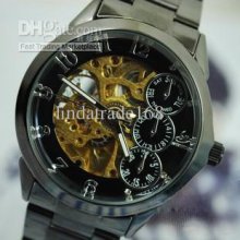 Men's Automatic Wrist Watch Stainless Steel Band Mechanical Hollow F