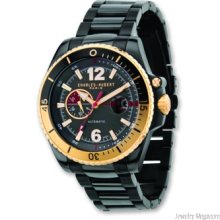Men's Charles Hubert Black-plated Stainless Gold-tone Bezel Watch
