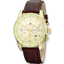 Mens Charles Hubert IP-plated Leather Band Chrono Watch
