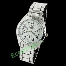 Men's Dial Polished Metal Band Quartz Wrist Watch + Night Vision Hands