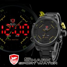 Mens Fashion 3d Shark Digital Led Date Analog Sport Steel Quartz Wrist Watch
