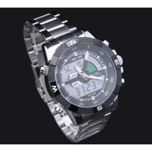 Mens Fashion Military Backlight Silver Stainless Steel Digital Wrist Watch