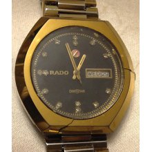 Mens Genuine Rado Diastar Sapphire Crystal Gold Tone Automatic Swiss Made Watch