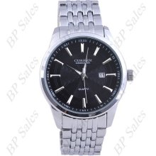 mens new Curren chrome stainless steel watch w/black face date 7 link wide band