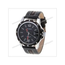 mens new Curren stainless quartz watch black& white face & chrome finish PU band