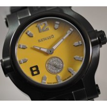 Mens Renato Diamond Beast Black Steel Yellow Dial Limited Swiss Watch