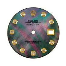 Mens Rolex Datejust Aftermarket Diamond Black MOP Dial, Yellow Gold