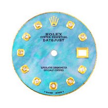 Mens Rolex Datejust Aftermarket Blue MOP Diamond Dial, Yellow Gold