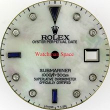 Men's Rolex Submariner White Mop Blue Sapphire & Diamond Date Qs Stainless 79