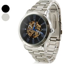 Men's Roman Numbers Design Alloy Analog Automatic Wrist Watch (Silver)