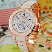 Mens Rose Golden Case 3 Deco Subdial Quartz Watch Newest
