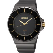 Mens Seiko Black Ion Finish Stainless Steel Black Dial Watch