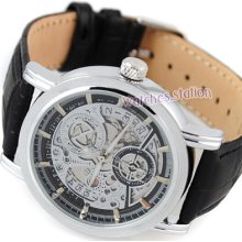Mens Sliver Automatic Analog Army Calendar Business Wrist Watch Mechanical