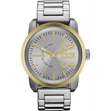 Men's Stainless Steel Case and Bracelet Silver Dial Date Display Gold Bezel