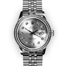 Mens Stainless Steel Silver Concentric Dial Channel Set Rolex Datejust