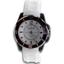 Mens White Dial Rubber Band Quartz Fashion Watch ...