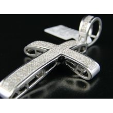 Mens White Gold Finish Pave Diamond Cross Pendant 1.30