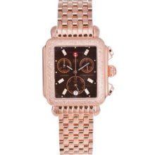 Michele Women's Deco Quartz Chronograph 18K Rose Gold Plated Diamond Accent Bracelet Watch