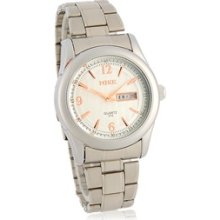 MIKE Men's Round Dial Analog Watch with Stainless Steel Strap (White)