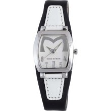 Mila Schon Women's Silver Textured Dial Leather Date Quartz Watch ...