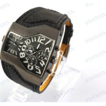 Military Men's Dual Movt Black Dial Black Leather Band Watch Sjw-0290-black
