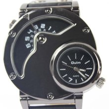 Military Quartz Analog Men Double Movement Dual Time Black Wrist Watch M1114