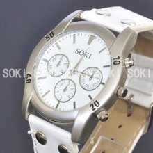 Modern White Dial Womens Ladies Analog Quartz Wrist Leather Band Watch W08