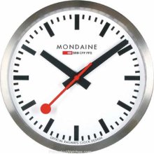 Mondaine Round Wall Clock - White Dial - Brushed Stainless Steel Case A990.CLOCK.16SBB