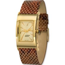 Moog Gold-Plated Rectangle Domed Watch W/(PY-02G) Brown Pattern. Band
