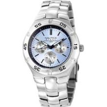 Nautica Silver Metal Round Multifunction Watch, Blue Dial